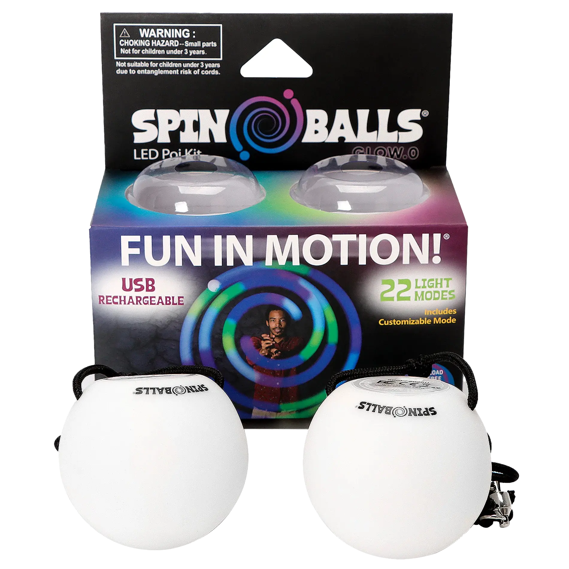 Spinballs Glow. 0 LED Rechargeable Poi Set - Inviting Artisan Poi Assortment